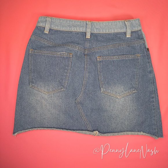 Wild Honey Two Tone Step Hem Denim Mini Skirt - Picture 6 of 9